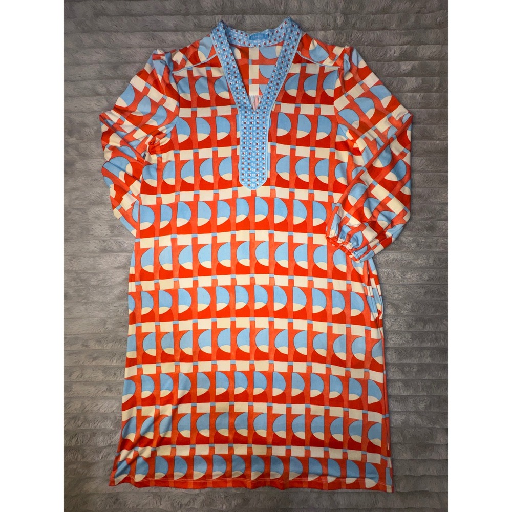 J.McLaughlin Women's Medium Emer‎ Dress Eclipse Orange Blue Shift Catalina Cloth - Picture 2 of 14